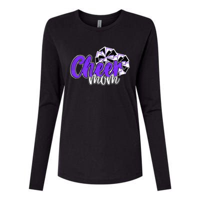 Cheer Mom Top Pom Poms Purple Mascot Colors School Gift Womens Cotton Relaxed Long Sleeve T-Shirt