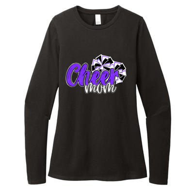 Cheer Mom Top Pom Poms Purple Mascot Colors School Gift Womens CVC Long Sleeve Shirt