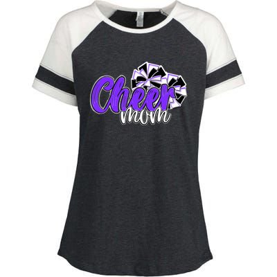 Cheer Mom Top Pom Poms Purple Mascot Colors School Gift Enza Ladies Jersey Colorblock Tee