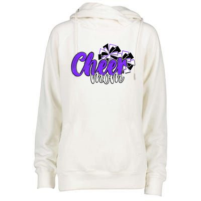 Cheer Mom Top Pom Poms Purple Mascot Colors School Gift Womens Funnel Neck Pullover Hood