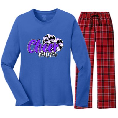 Cheer Mom Top Pom Poms Purple Mascot Colors School Gift Women's Long Sleeve Flannel Pajama Set 