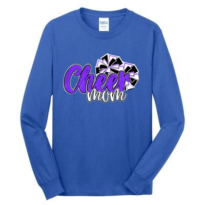 Cheer Mom Top Pom Poms Purple Mascot Colors School Gift Tall Long Sleeve T-Shirt