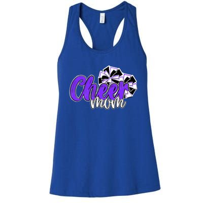 Cheer Mom Top Pom Poms Purple Mascot Colors School Gift Women's Racerback Tank