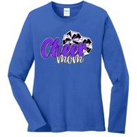 Cheer Mom Top Pom Poms Purple Mascot Colors School Gift Ladies Long Sleeve Shirt