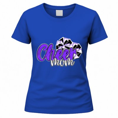 Cheer Mom Top Pom Poms Purple Mascot Colors School Gift Women's T-Shirt