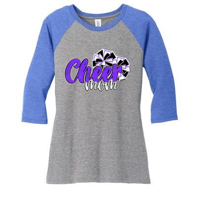 Cheer Mom Top Pom Poms Purple Mascot Colors School Gift Women's Tri-Blend 3/4-Sleeve Raglan Shirt