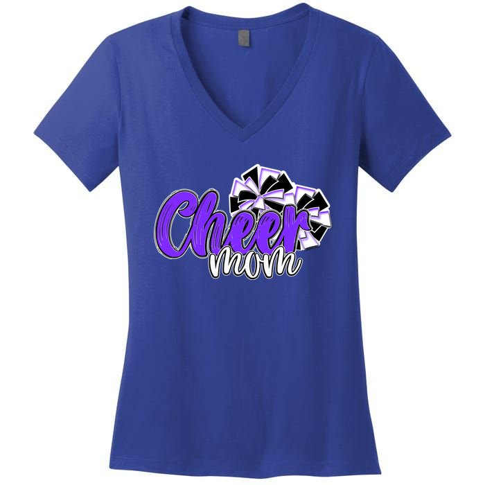 Cheer Mom Top Pom Poms Purple Mascot Colors School Gift Women's V-Neck T-Shirt