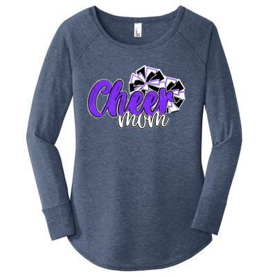 Cheer Mom Top Pom Poms Purple Mascot Colors School Gift Women's Perfect Tri Tunic Long Sleeve Shirt