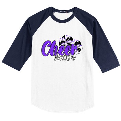 Cheer Mom Top Pom Poms Purple Mascot Colors School Gift Baseball Sleeve Shirt