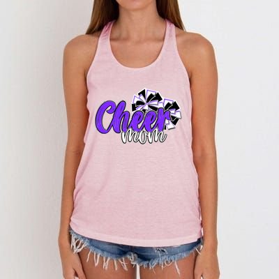 Cheer Mom Top Pom Poms Purple Mascot Colors School Gift Women's Knotted Racerback Tank