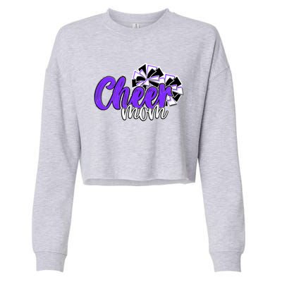 Cheer Mom Top Pom Poms Purple Mascot Colors School Gift Cropped Pullover Crew