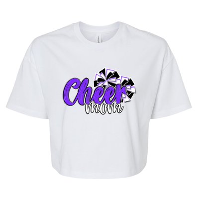 Cheer Mom Top Pom Poms Purple Mascot Colors School Gift Bella+Canvas Jersey Crop Tee