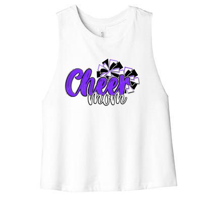 Cheer Mom Top Pom Poms Purple Mascot Colors School Gift Women's Racerback Cropped Tank