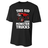 Cute Monster Truck For Boys Girls Monster Truck Lovers Performance Sprint T-Shirt