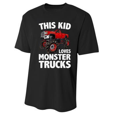 Cute Monster Truck For Boys Girls Monster Truck Lovers Performance Sprint T-Shirt