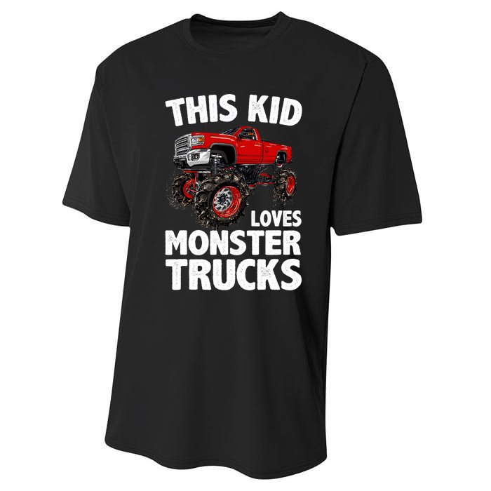 Cute Monster Truck For Boys Girls Monster Truck Lovers Performance Sprint T-Shirt