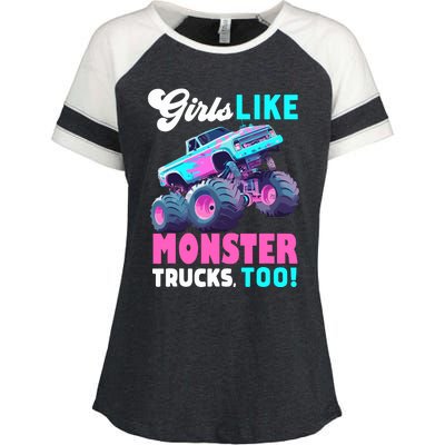 Cute Monster Truck Girl Like Monster Trucks Too Enza Ladies Jersey Colorblock Tee