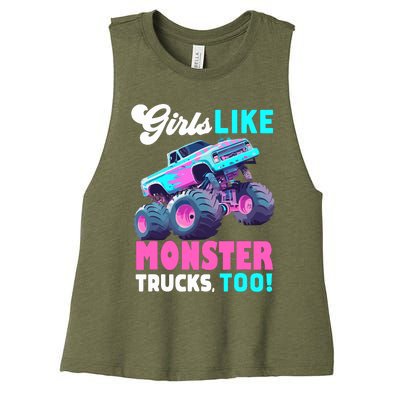 Cute Monster Truck Girl Like Monster Trucks Too Women's Racerback Cropped Tank