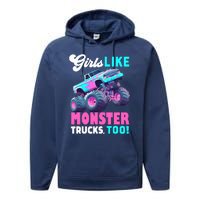 Cute Monster Truck Girl Like Monster Trucks Too Performance Fleece Hoodie