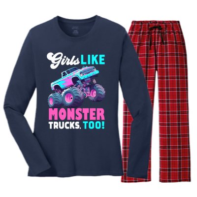 Cute Monster Truck Girl Like Monster Trucks Too Women's Long Sleeve Flannel Pajama Set 