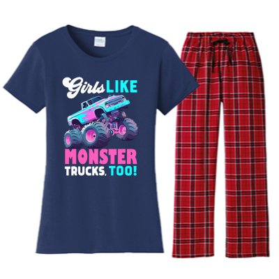 Cute Monster Truck Girl Like Monster Trucks Too Women's Flannel Pajama Set