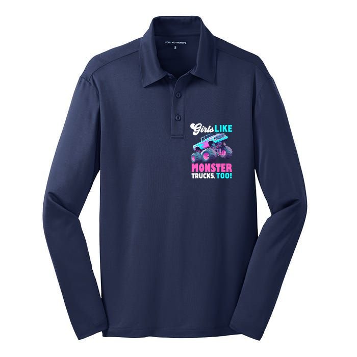 Cute Monster Truck Girl Like Monster Trucks Too Silk Touch Performance Long Sleeve Polo