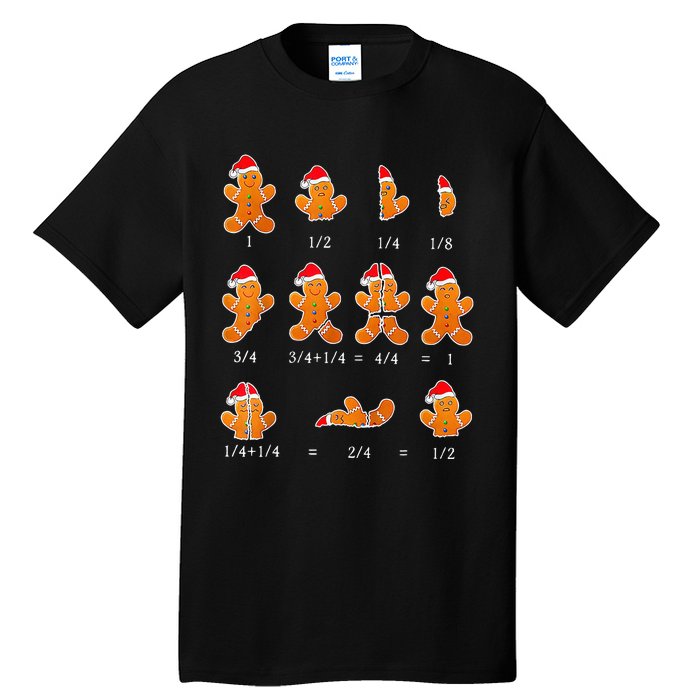 Christmas Math Teacher Fraction Gingerbread Cookie Santa Hat Tall T-Shirt