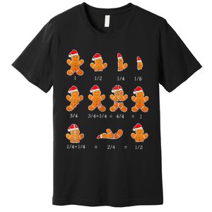 Christmas Math Teacher Fraction Gingerbread Cookie Santa Hat Premium T-Shirt