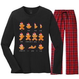 Christmas Math Teacher Fraction Gingerbread Cookie Santa Hat Women's Long Sleeve Flannel Pajama Set 