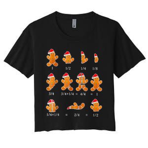 Christmas Math Teacher Fraction Gingerbread Cookie Santa Hat Women's Crop Top Tee