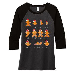 Christmas Math Teacher Fraction Gingerbread Cookie Santa Hat Women's Tri-Blend 3/4-Sleeve Raglan Shirt