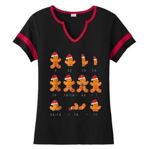 Christmas Math Teacher Equation Gingerbread With Santa Hat Ladies Halftime Notch Neck Tee