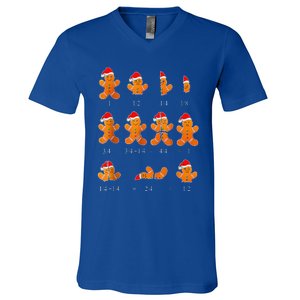 Christmas Math Teacher Equation Gingerbread With Santa Hat V-Neck T-Shirt