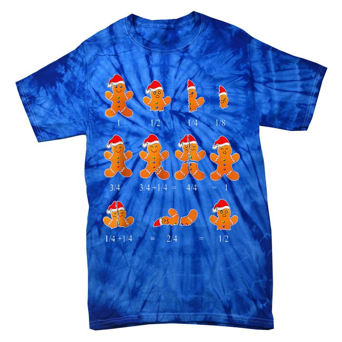 Christmas Math Teacher Equation Gingerbread With Santa Hat Tie-Dye T-Shirt