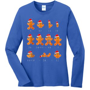 Christmas Math Teacher Equation Gingerbread With Santa Hat Ladies Long Sleeve Shirt