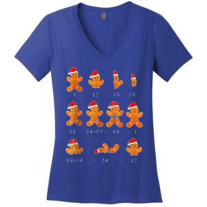 Christmas Math Teacher Equation Gingerbread With Santa Hat Women's V-Neck T-Shirt