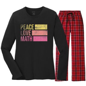 Cute Math Teacher Peace Love Math Women's Long Sleeve Flannel Pajama Set 