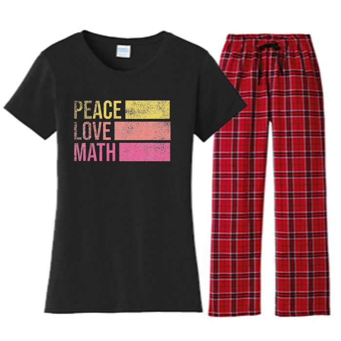 Cute Math Teacher Peace Love Math Women's Flannel Pajama Set