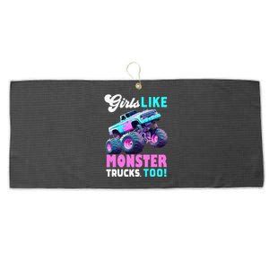 Cute Monster Truck Girls Like Monster Trucks Too Large Microfiber Waffle Golf Towel