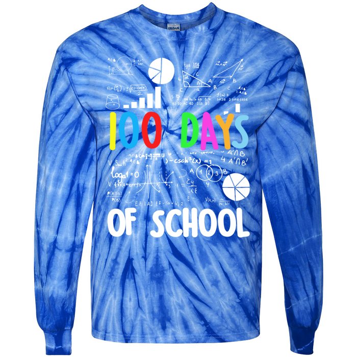 Cute Math Teacher 100 Days Of School Student Maths Class Funny Gift Tie-Dye Long Sleeve Shirt