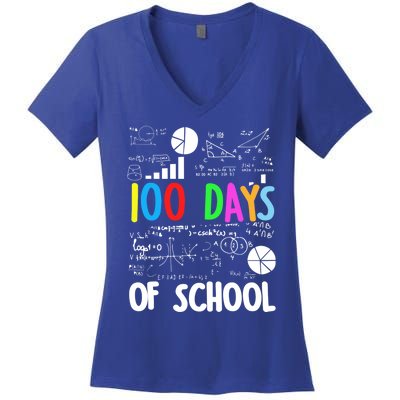 Cute Math Teacher 100 Days Of School Student Maths Class Funny Gift Women's V-Neck T-Shirt