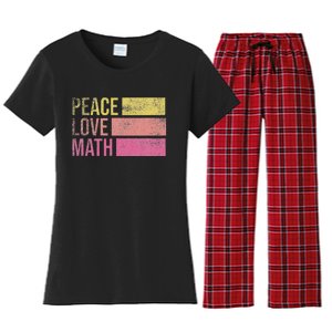 Cute Math Teacher Peace Love Math funny Women's Flannel Pajama Set