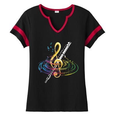 Classical Music Treble Clef Flutist Gift Flute Ladies Halftime Notch Neck Tee