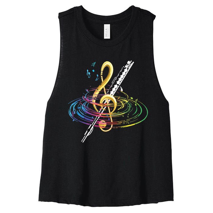 Classical Music Treble Clef Flutist Gift Flute Women's Racerback Cropped Tank