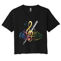 Classical Music Treble Clef Flutist Gift Flute Women's Crop Top Tee