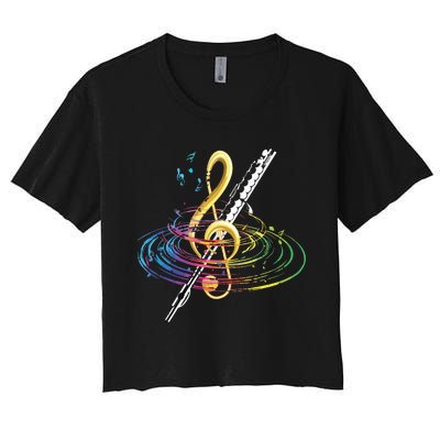 Classical Music Treble Clef Flutist Gift Flute Women's Crop Top Tee