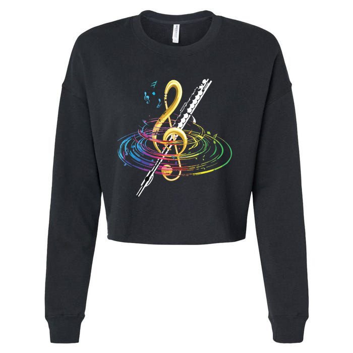 Classical Music Treble Clef Flutist Gift Flute Cropped Pullover Crew