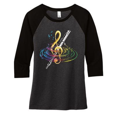 Classical Music Treble Clef Flutist Gift Flute Women's Tri-Blend 3/4-Sleeve Raglan Shirt