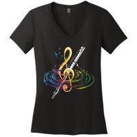 Classical Music Treble Clef Flutist Gift Flute Women's V-Neck T-Shirt