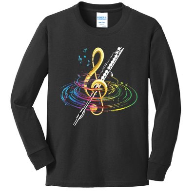 Classical Music Treble Clef Flutist Gift Flute Kids Long Sleeve Shirt